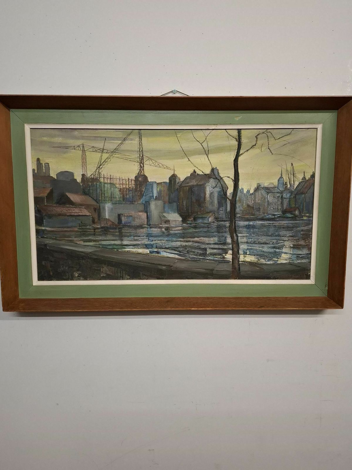 Oil Painting Of River Thames Dock Scene photo furniture