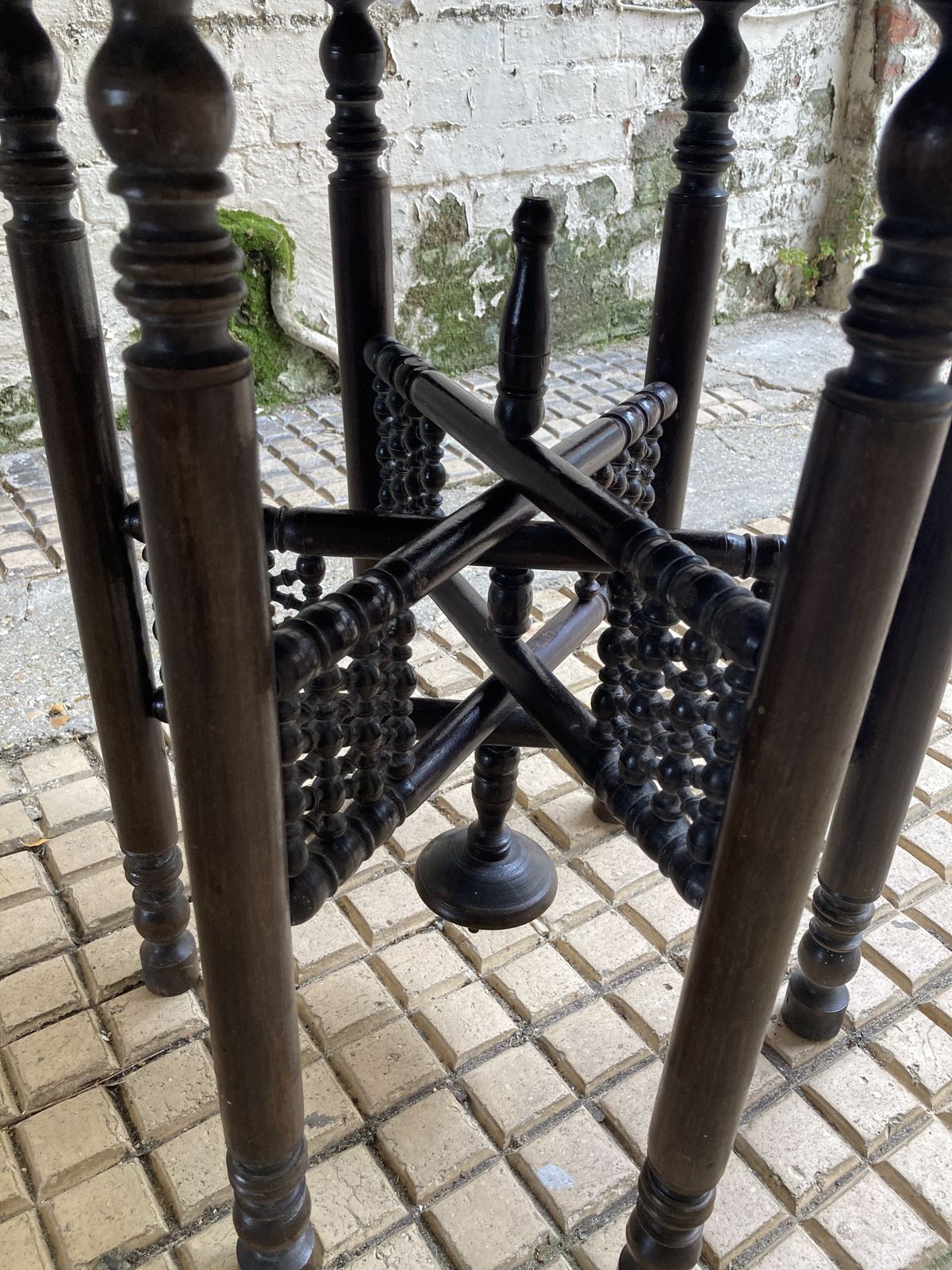 19thc Middle Eastern Carved And Turned Occasional Table With Brass Worked Top photo vinterior