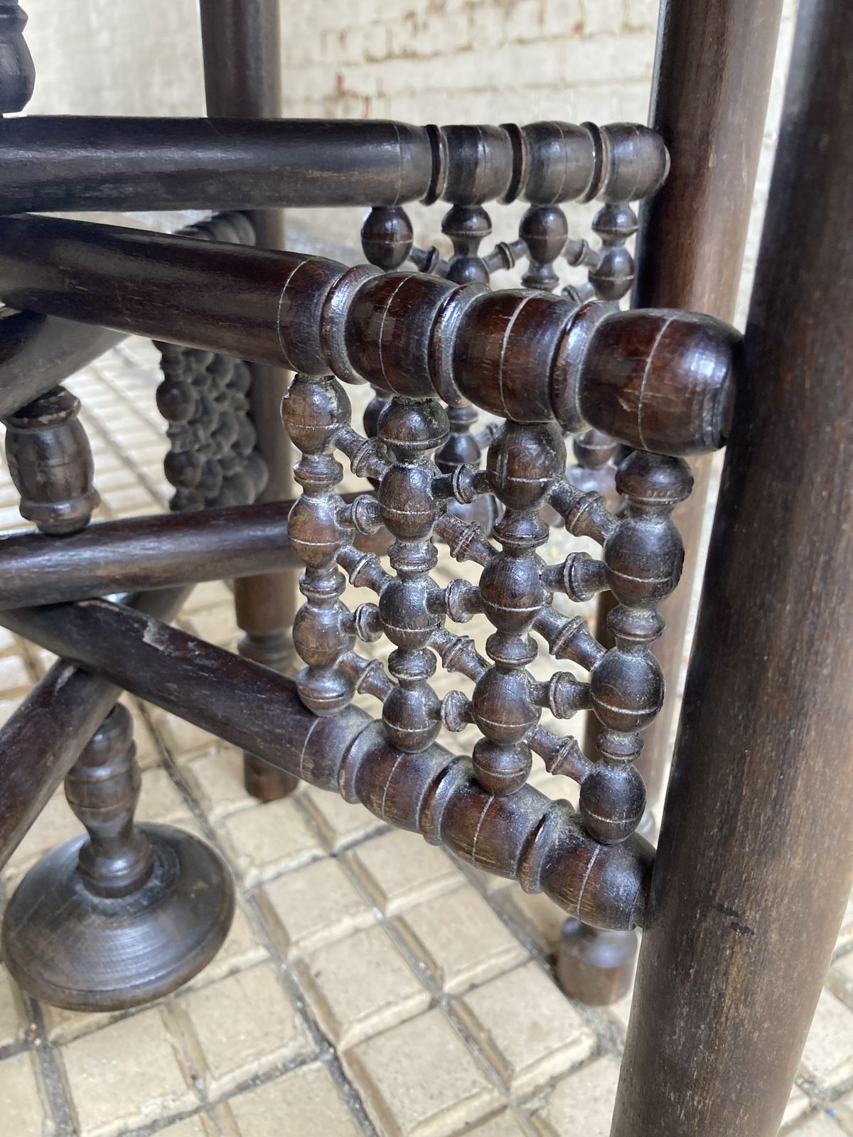 19thc Middle Eastern Carved And Turned Occasional Table With Brass Worked Top photo vintage