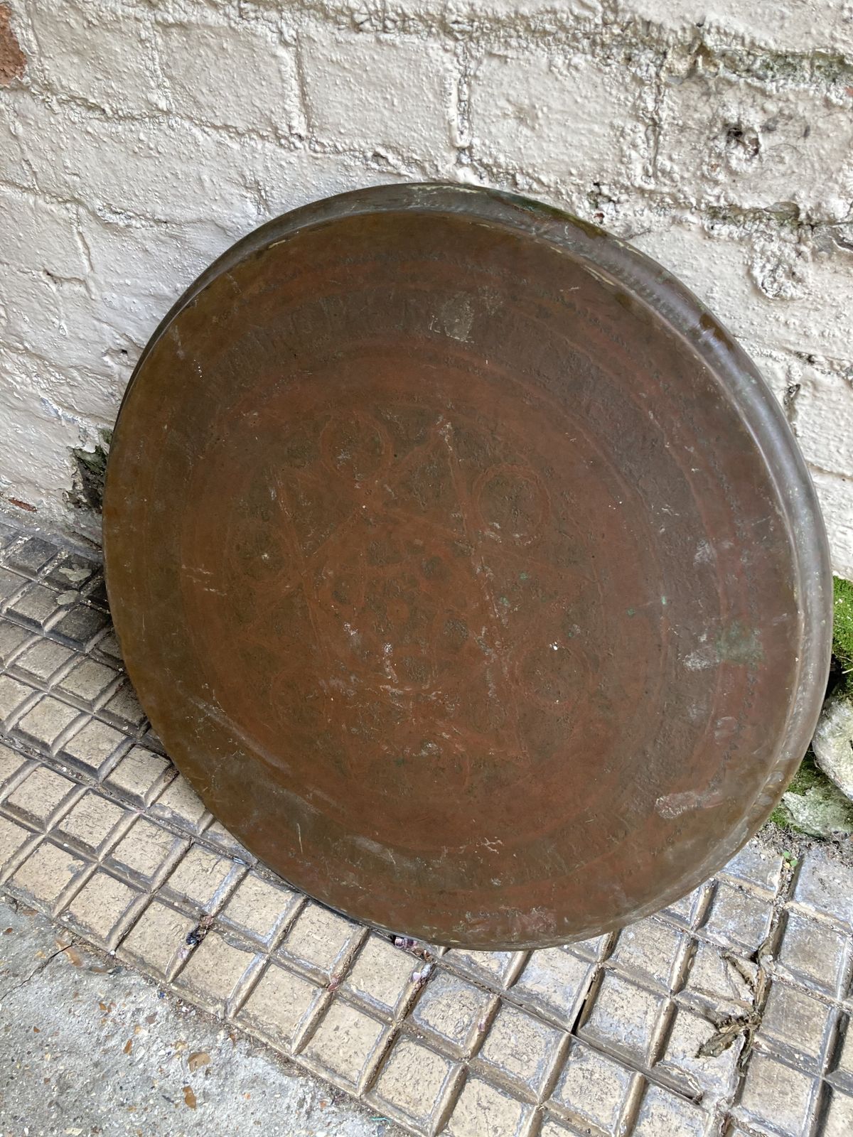 photo furniture 19thc Middle Eastern Carved And Turned Occasional Table With Brass Worked Top