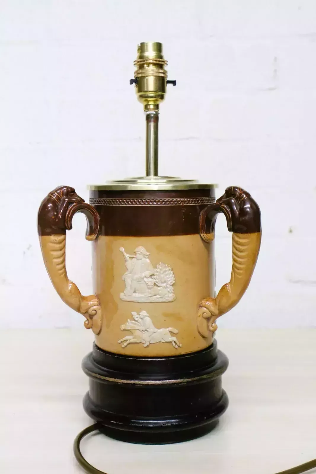 photo buy Antique Table Lamp English Royal Doulton 3 Handled Tyg Upcyled Table Lamp