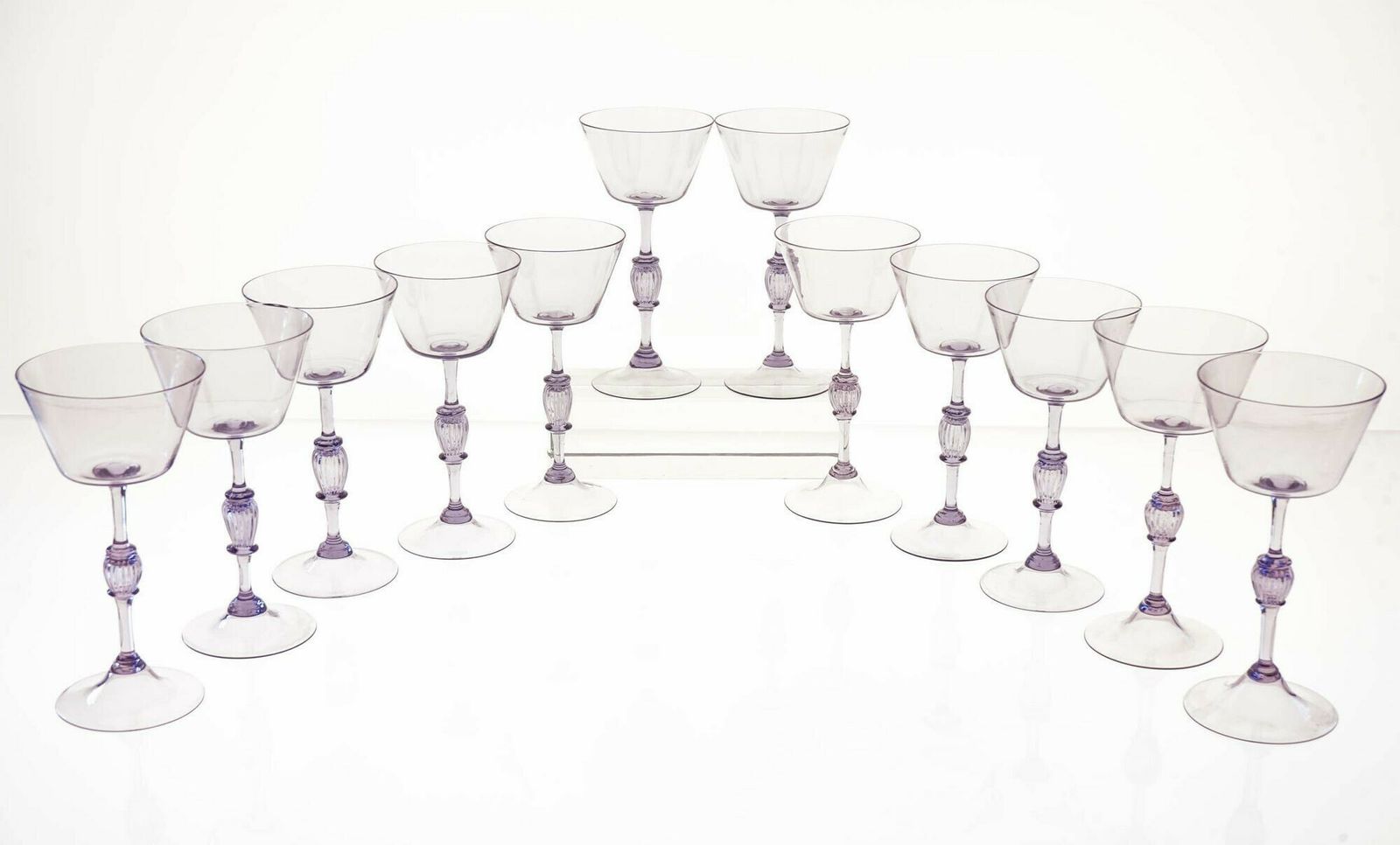 Twelve Cenedese Wine Glass Set, Cyclamen Colour. Murano Glass. Masterpieces photo Home Decor