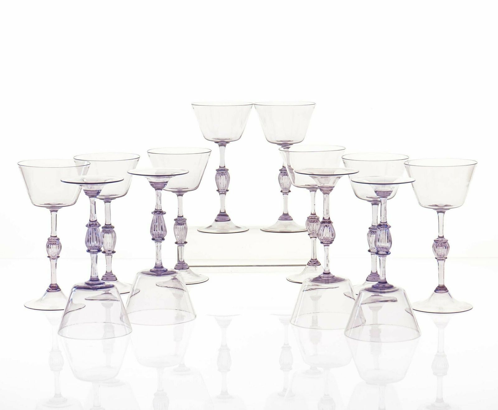 photo furniture Twelve Cenedese Wine Glass Set, Cyclamen Colour. Murano Glass. Masterpieces