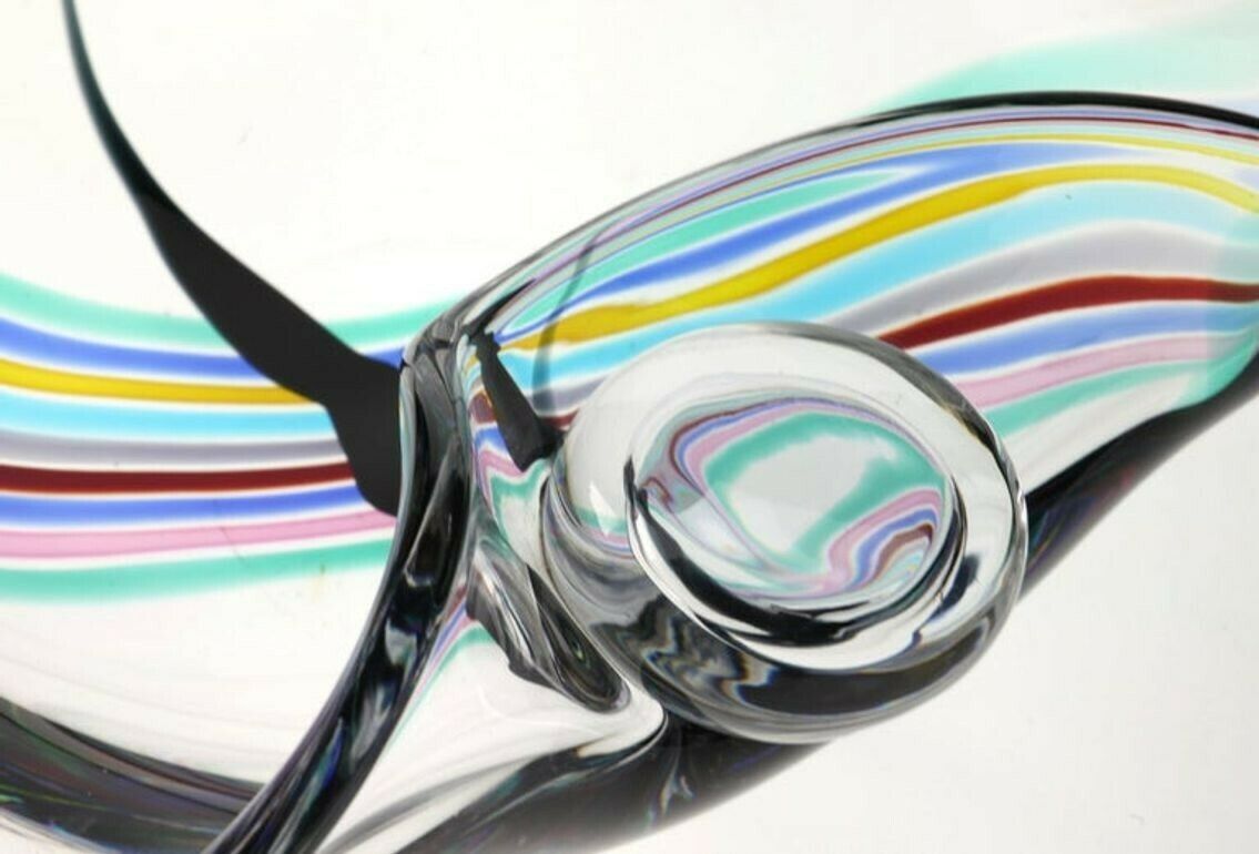 Livio Seguso, Heavy Murano Glass Bowl, Rainbow Design And Glass Orb, 80s Signed photo 3600.0