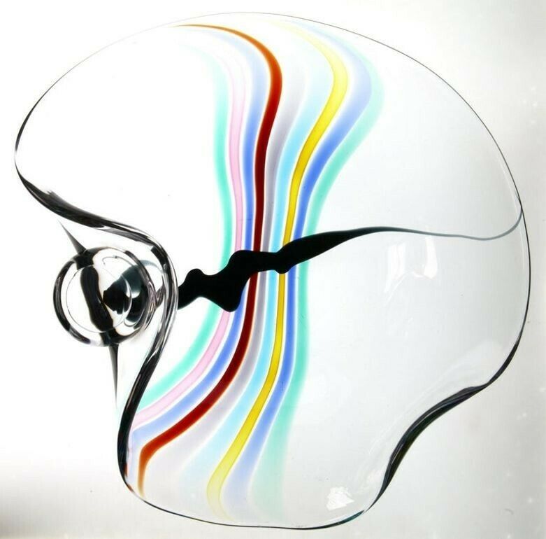 Livio Seguso, Heavy Murano Glass Bowl, Rainbow Design And Glass Orb, 80s Signed photo vintage