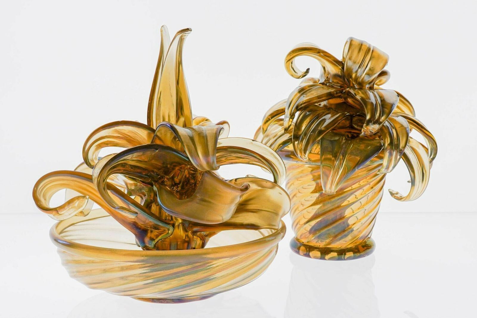 Napoleone Martinuzzi , Two Cactus In Murano Iridescent Fume Vamsa Attribution photo furniture