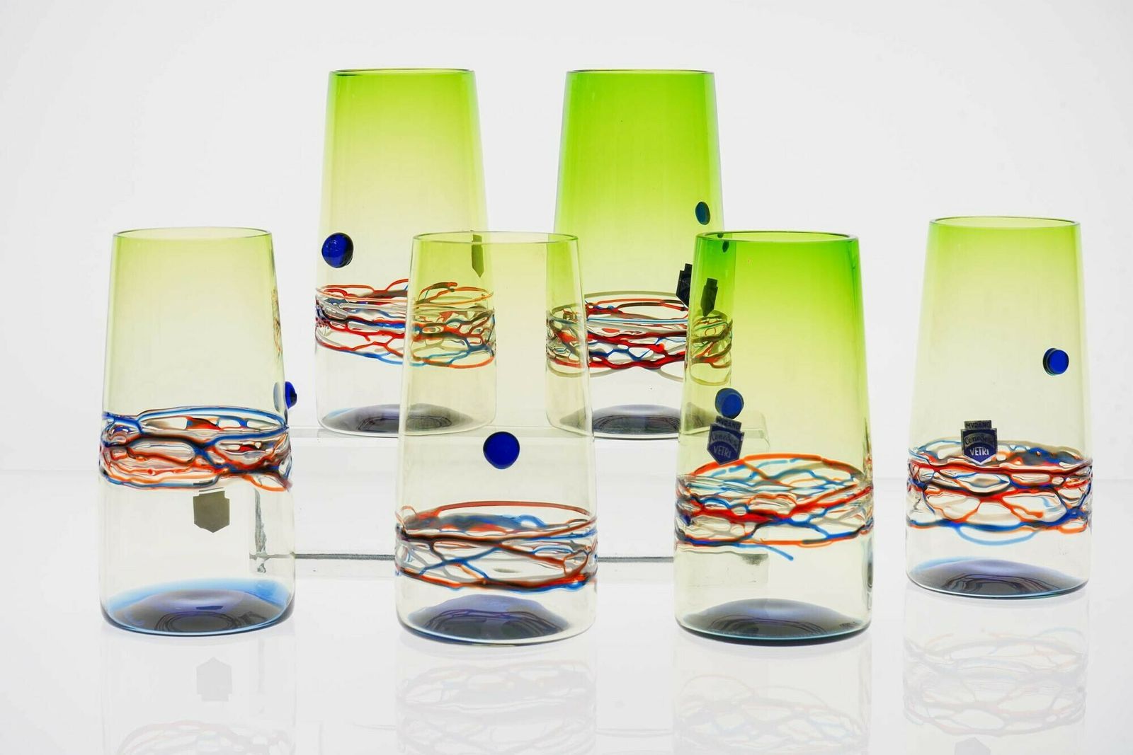 Unique Set Of 6 Murano Tumblers, Cenedese Murano 1960, Young Collection, Signed photo for sale