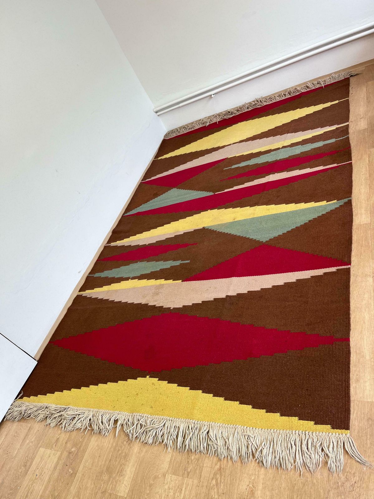 Midcentury Kilim Abstract Wool Design Geometric Rug / Carpet, 1960s photo for sale