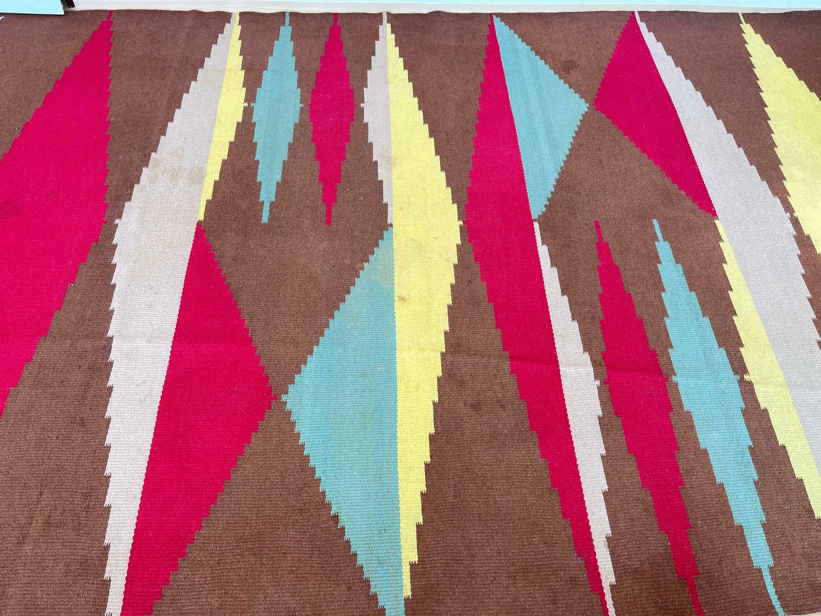 Midcentury Kilim Abstract Wool Design Geometric Rug / Carpet, 1960s photo vinterior