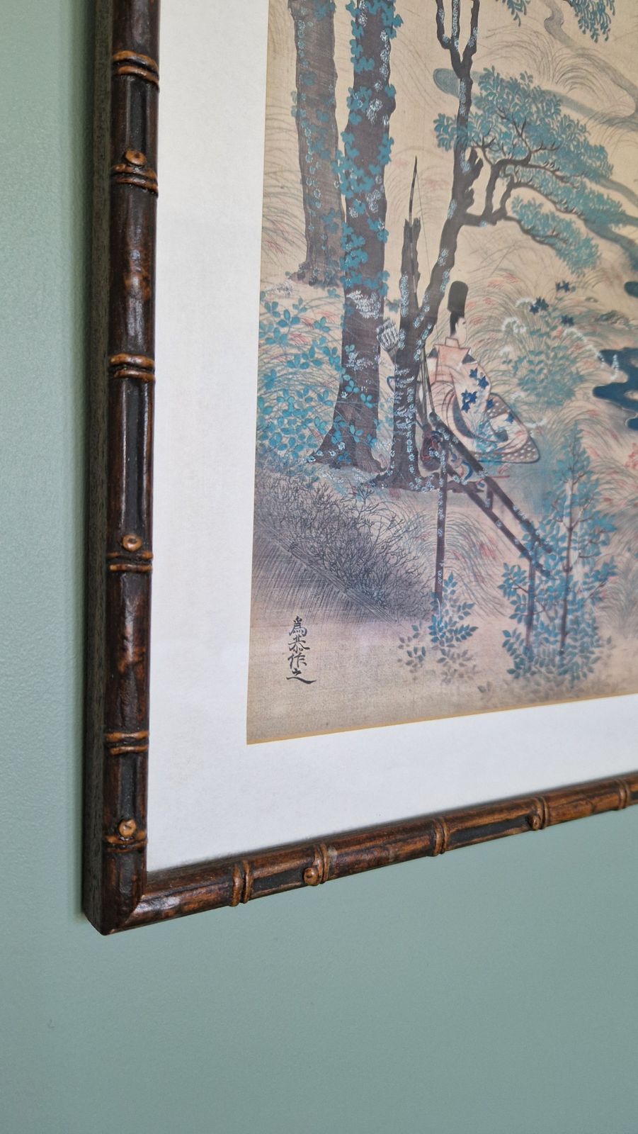 A Pair Of Vintage Chinese Prints In Faux Bamboo Frames photo Art