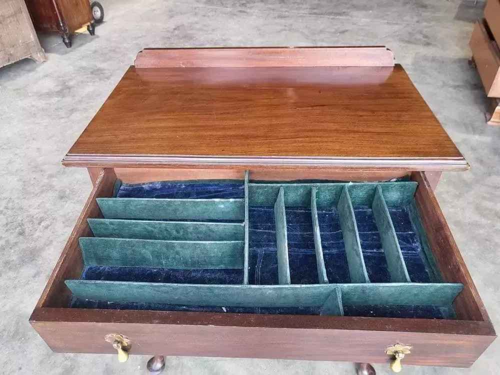 Antique Mahogany Tall Cutlery Hall Table Drawer Cabriole Legs Pad Feet photo for sale