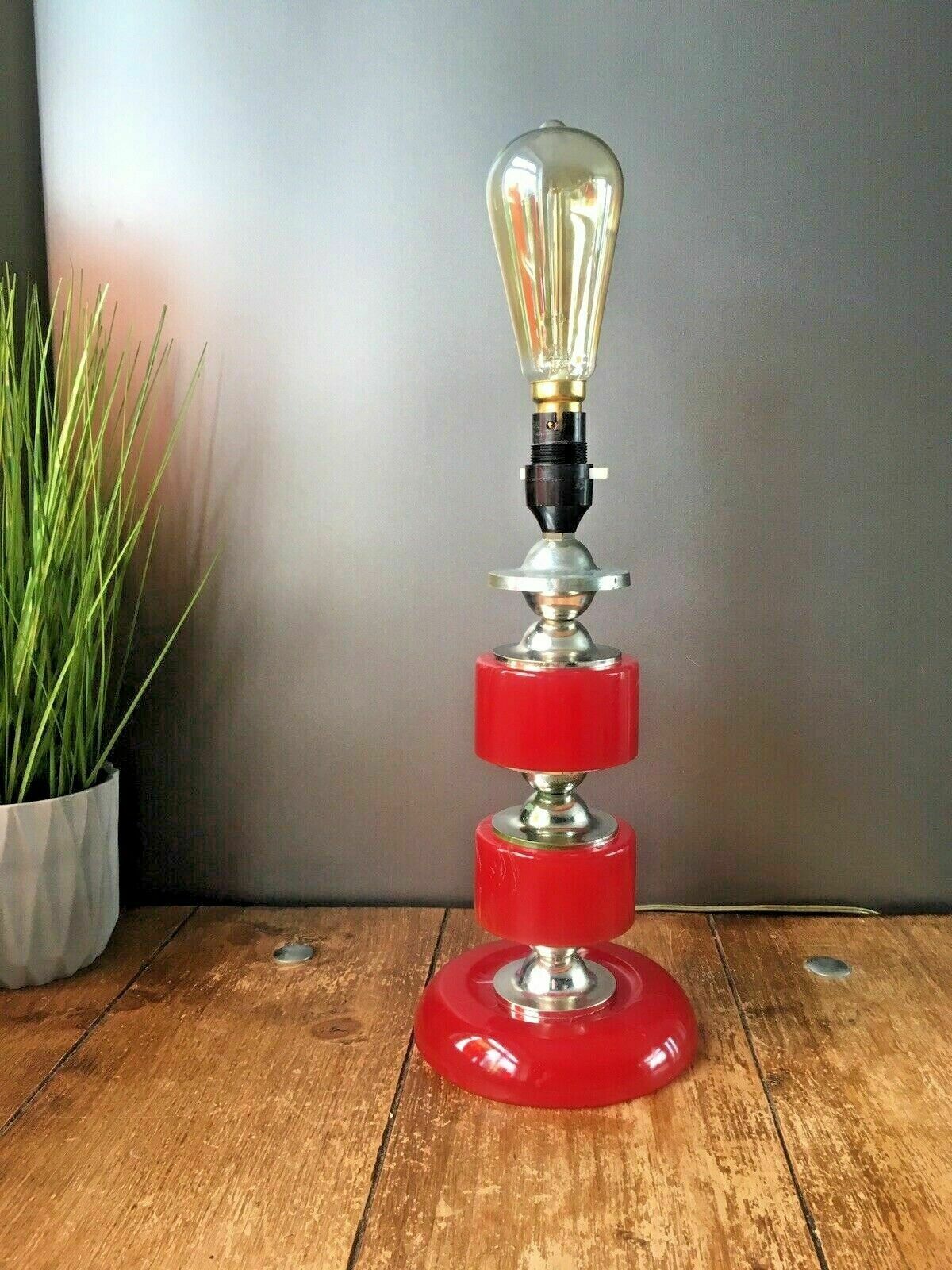 photo for sale Vintage 60's Red Lucite Acrylic Marble Effect Hooped Table Lamp 70s Kitsch Retro