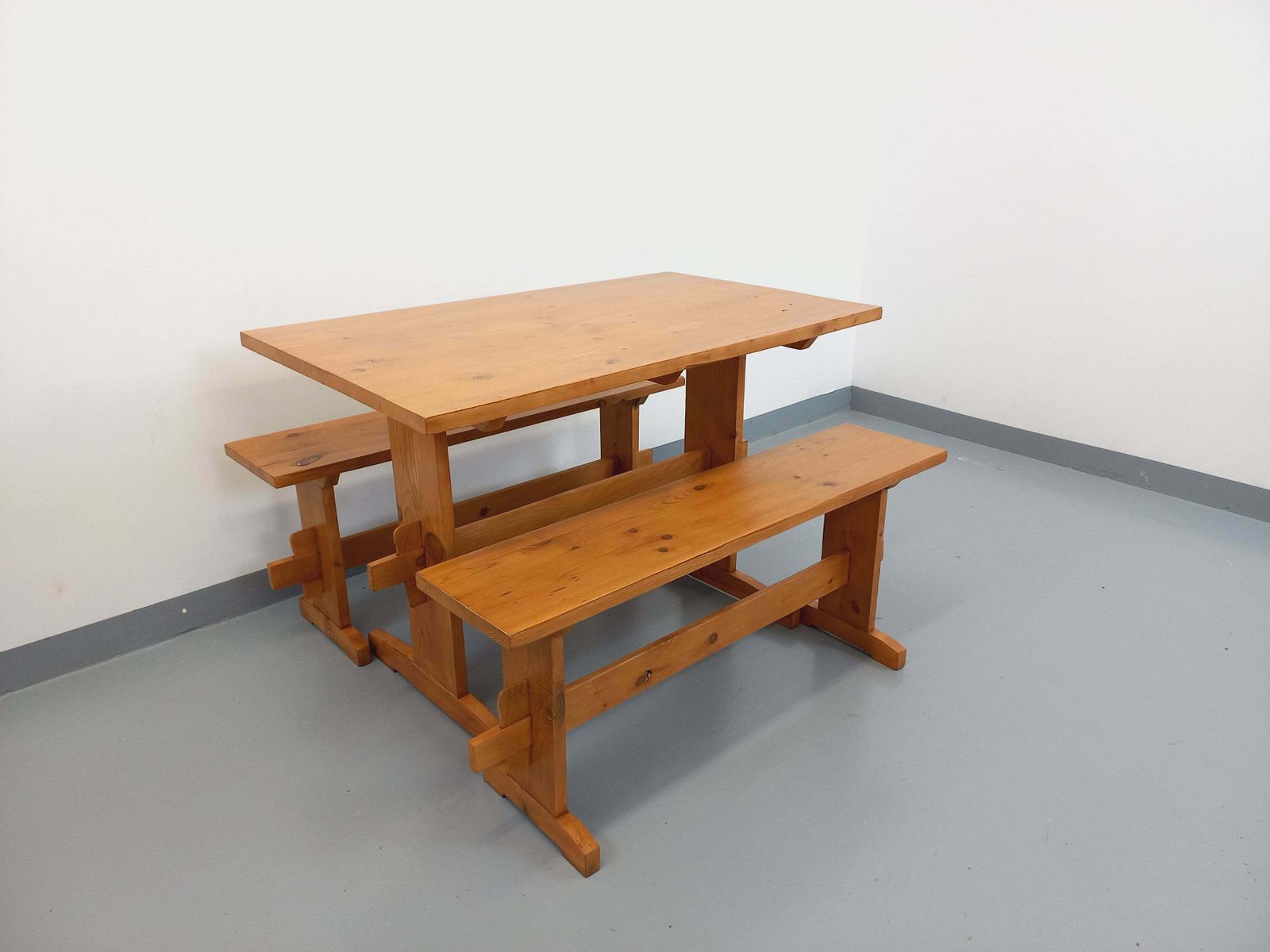 Rectangular Table And 2 Fir Benches