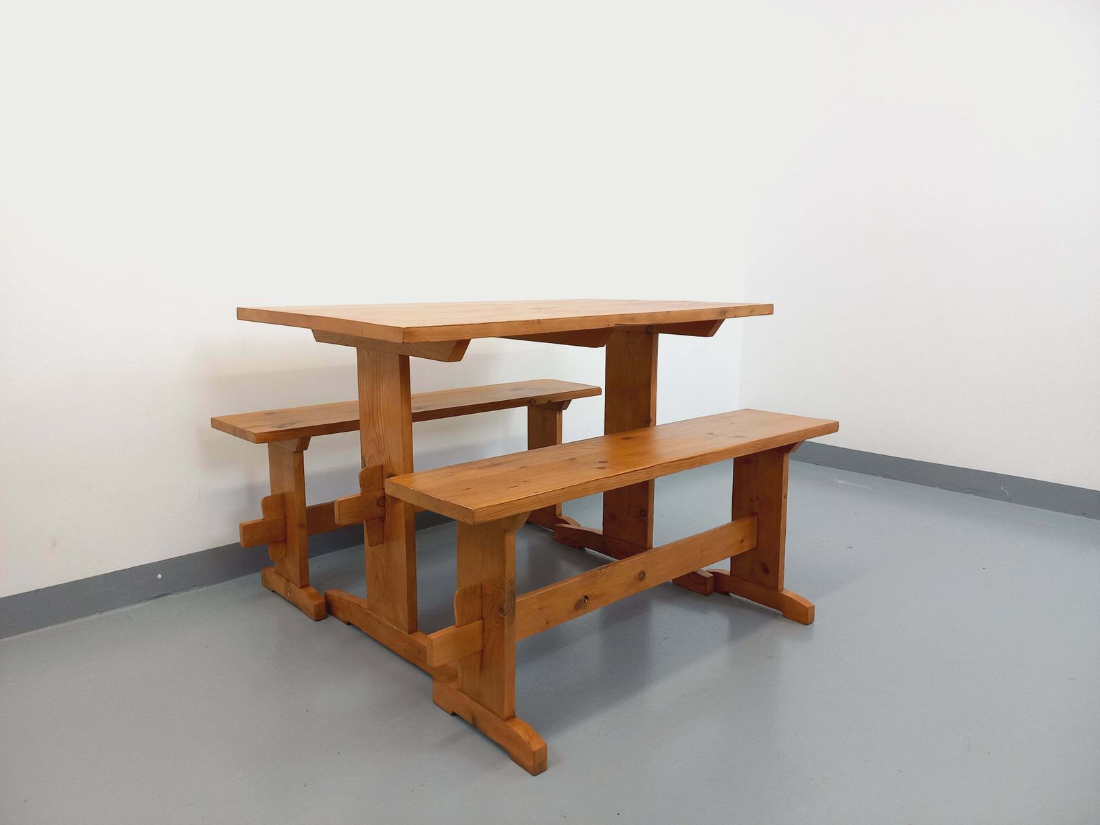 Rectangular Table And 2 Fir Benches photo for sale