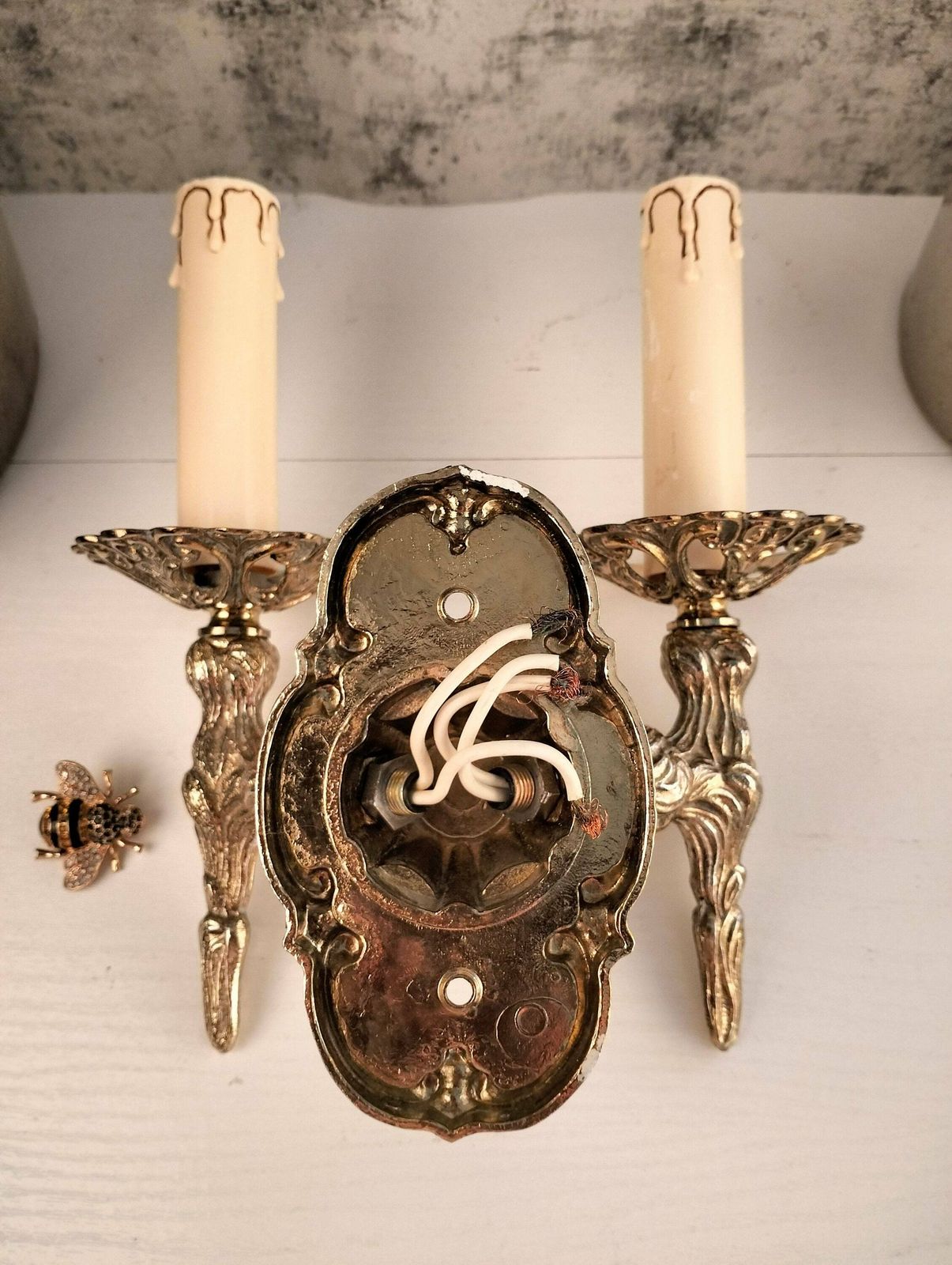 photo for sale Antique French Bronze Double Wall Sconce   Antique Bronze Wall Light With Two Lights
