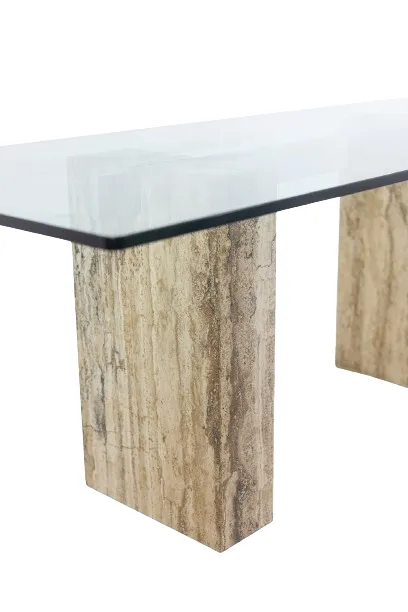 Console, Or Desk, In Glass And Travertine. 1980s. Ls5849657c photo buy