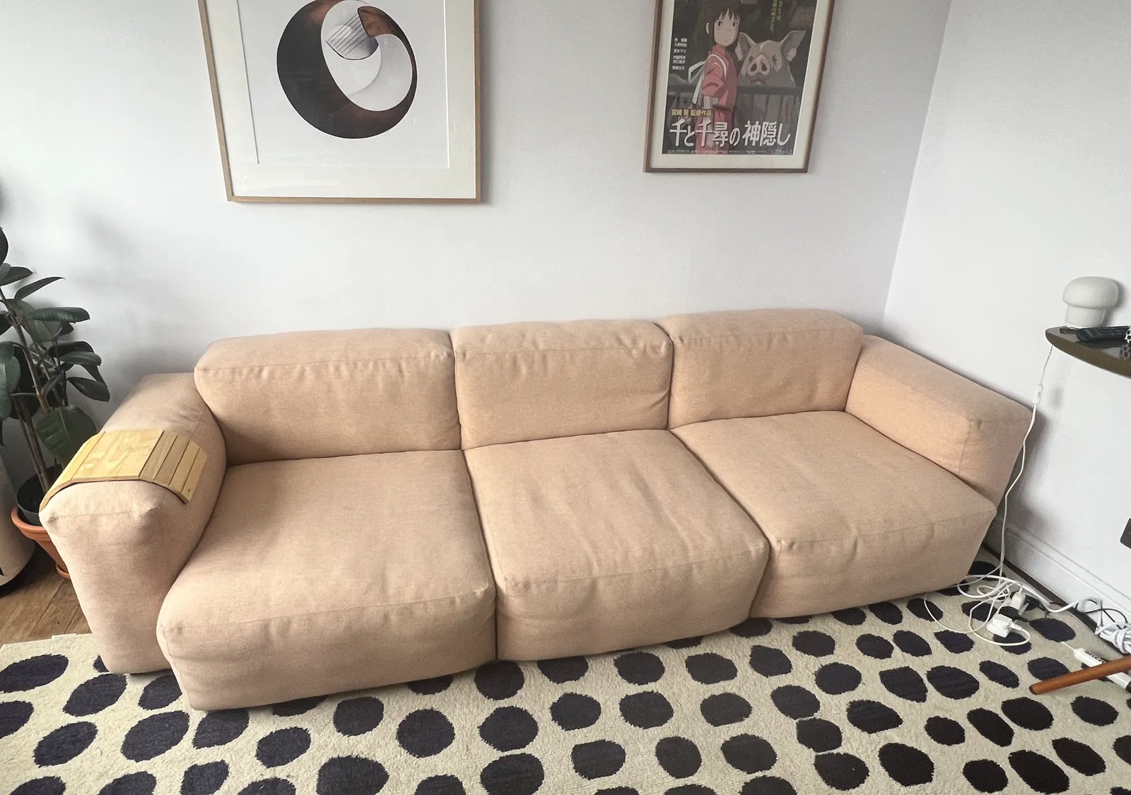 Hay Mags Soft Sofa (Low Armrest) 3 Seater Combination 1 / Maharam Mode 021 Blush Upholstery / Beige Stitching