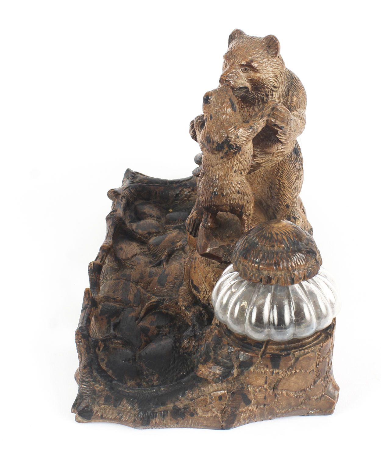 Antique Hand Carved Black Forest Bears Inkstand 19th Century photo vinterior