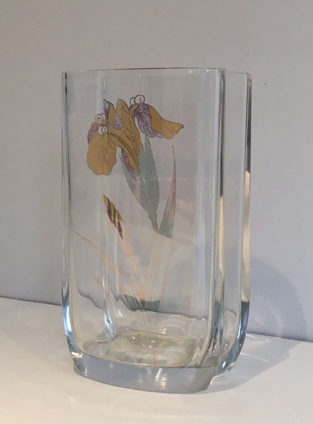 photo for sale Glass Vase Decorated With Golden Flowers. Around 1970