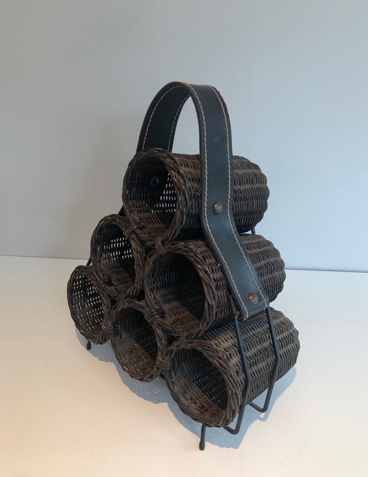 Rattan And Leather Bottle Holder photo for sale