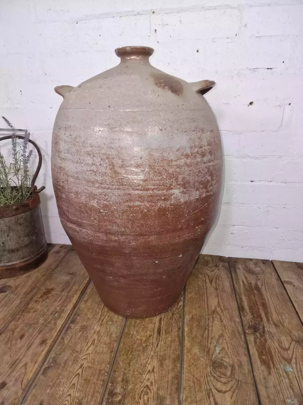 Very Large French Stoneware Terracotta Walnut Oil Pitcher Confit Pot photo furniture