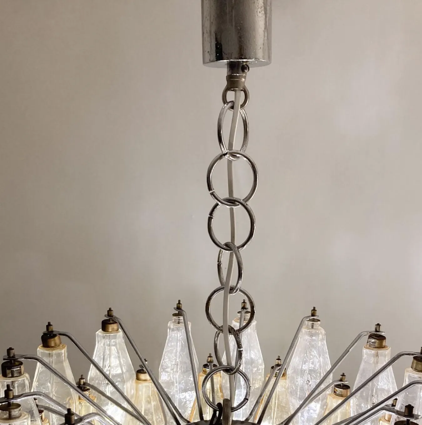 Lighting Mid Century Murano Glass Chandelier “Polyhedr” By Carlo Scarpa For Venini, Italy photo