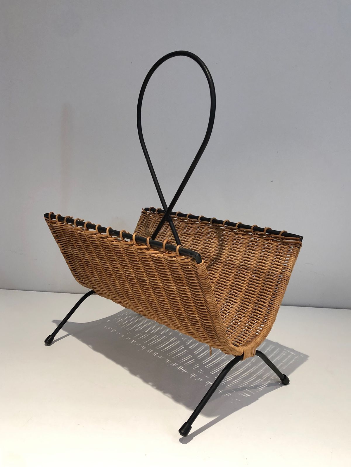 Home Decor Rattan And Black Lacquered Metal Magazine Rack photo