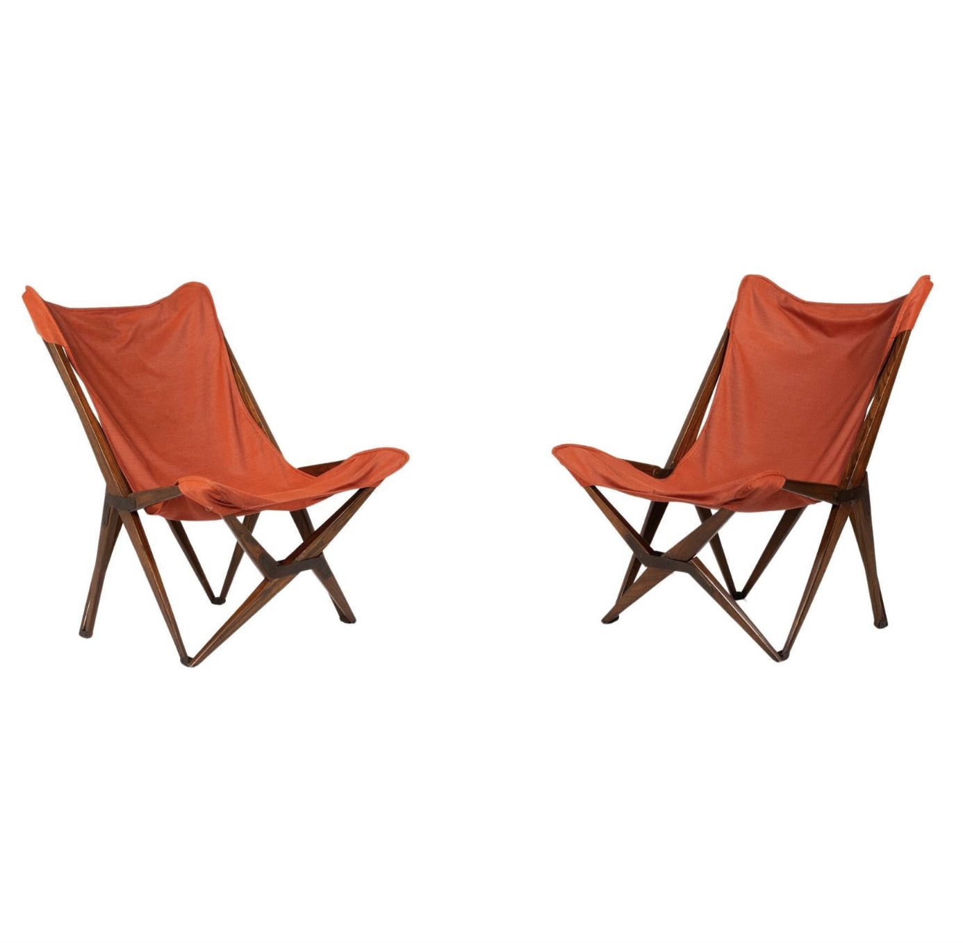 Pair Of Red Tripolina Folding Chairs By Joseph B. Fenby