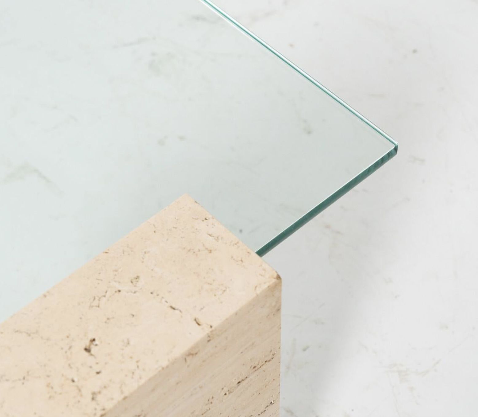 Mid Century Modern Coffee Table, Glass And Travertine, Italy, 1970s photo furniture