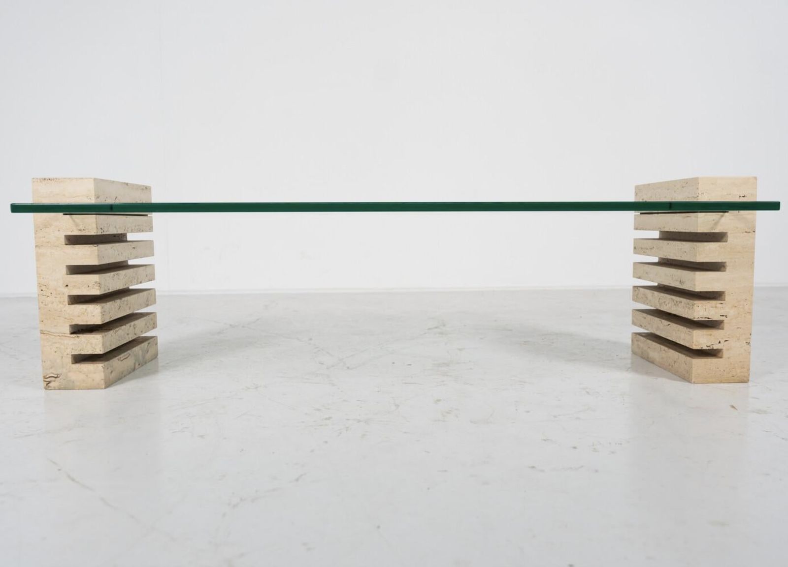 3640.0 Mid Century Modern Coffee Table, Glass And Travertine, Italy, 1970s photo