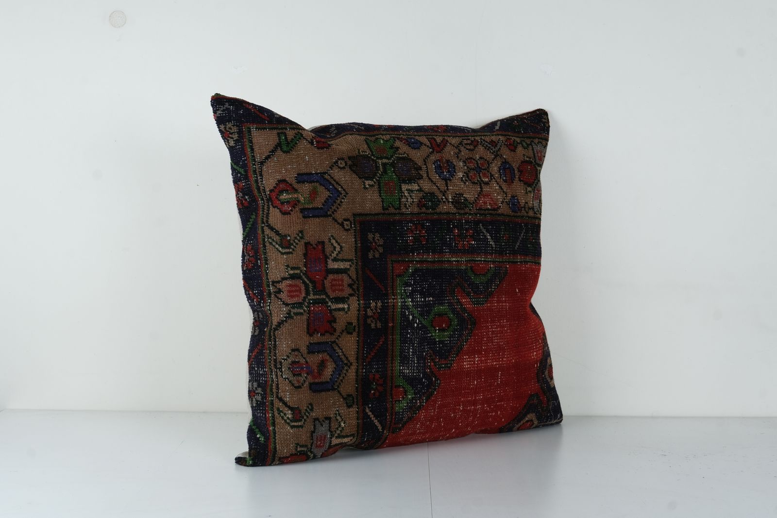 Muted Carpet Rug Pillow, Vintage Brick Red Pastel Ethnic Turkish Yastik Pillow   Oushak Pillow Cover photo Textiles