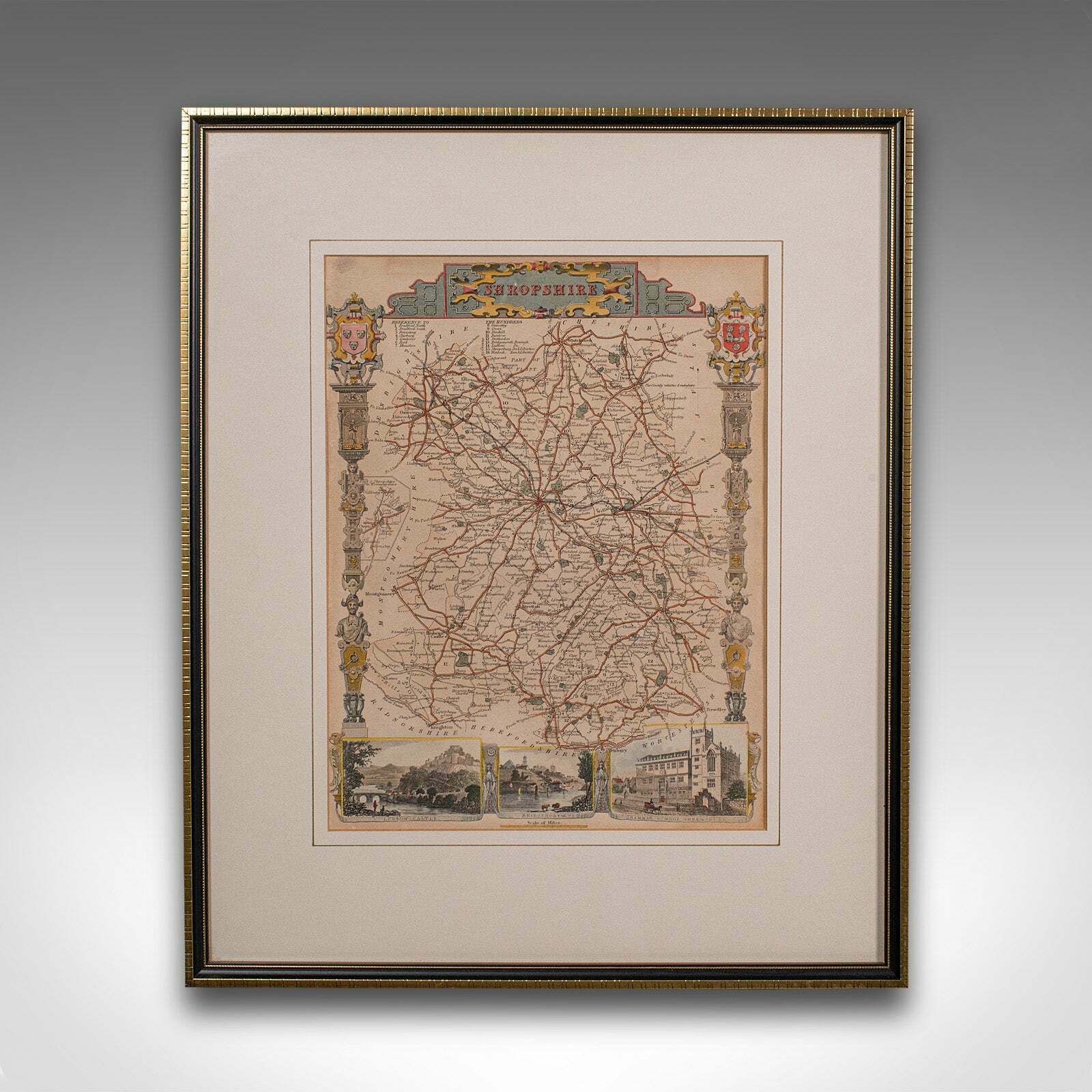 Antique Lithography Map Shropshire English Framed Cartography Victorian photo furniture