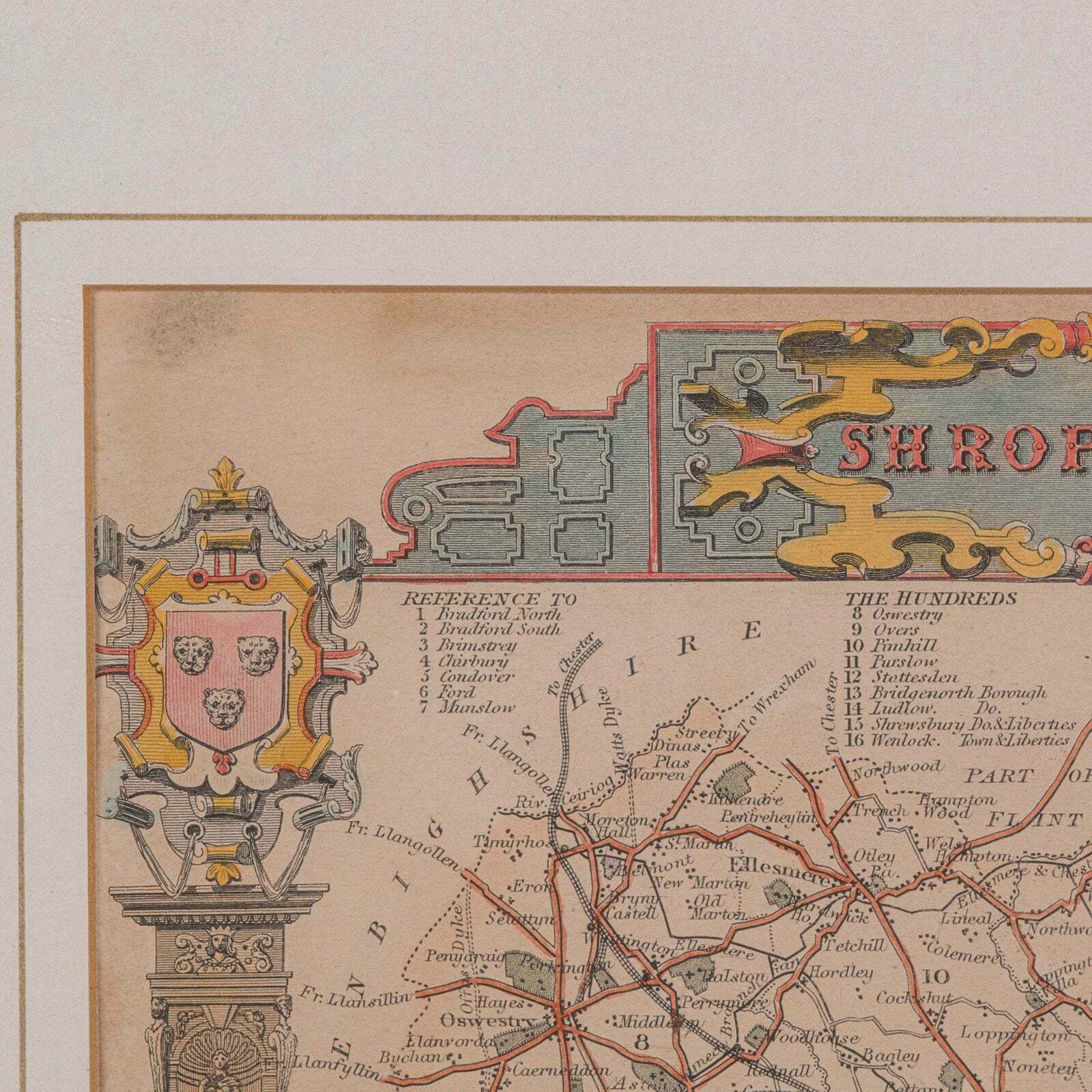 Antique Lithography Map Shropshire English Framed Cartography Victorian photo vintage