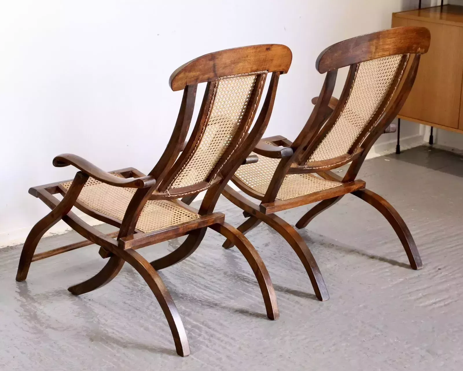 Pair Fine Early Victorian Walnut And Cane Folding Travel Steamer Chairs photo buy