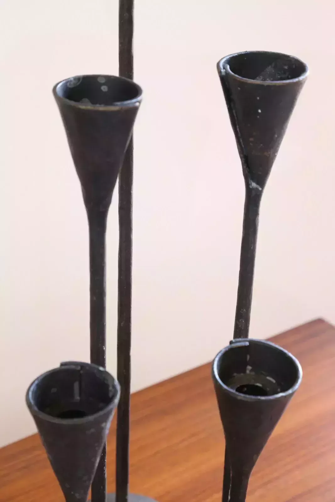 Pottery Barn Hand Forged Brutalist Petaluma Hammered Brass Candle Holders photo vintage