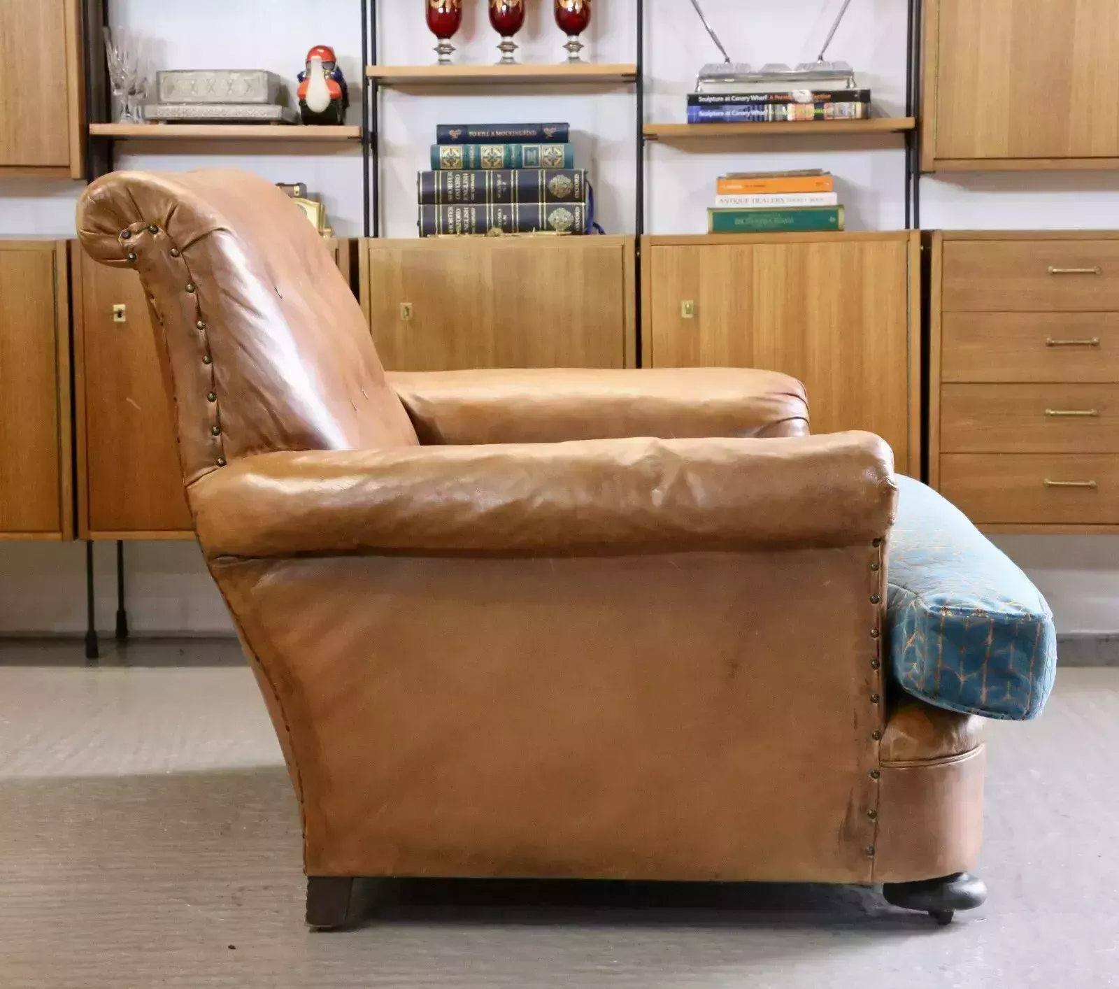 French Art Deco Style Brown Leather Loveseat Armchair photo Furniture