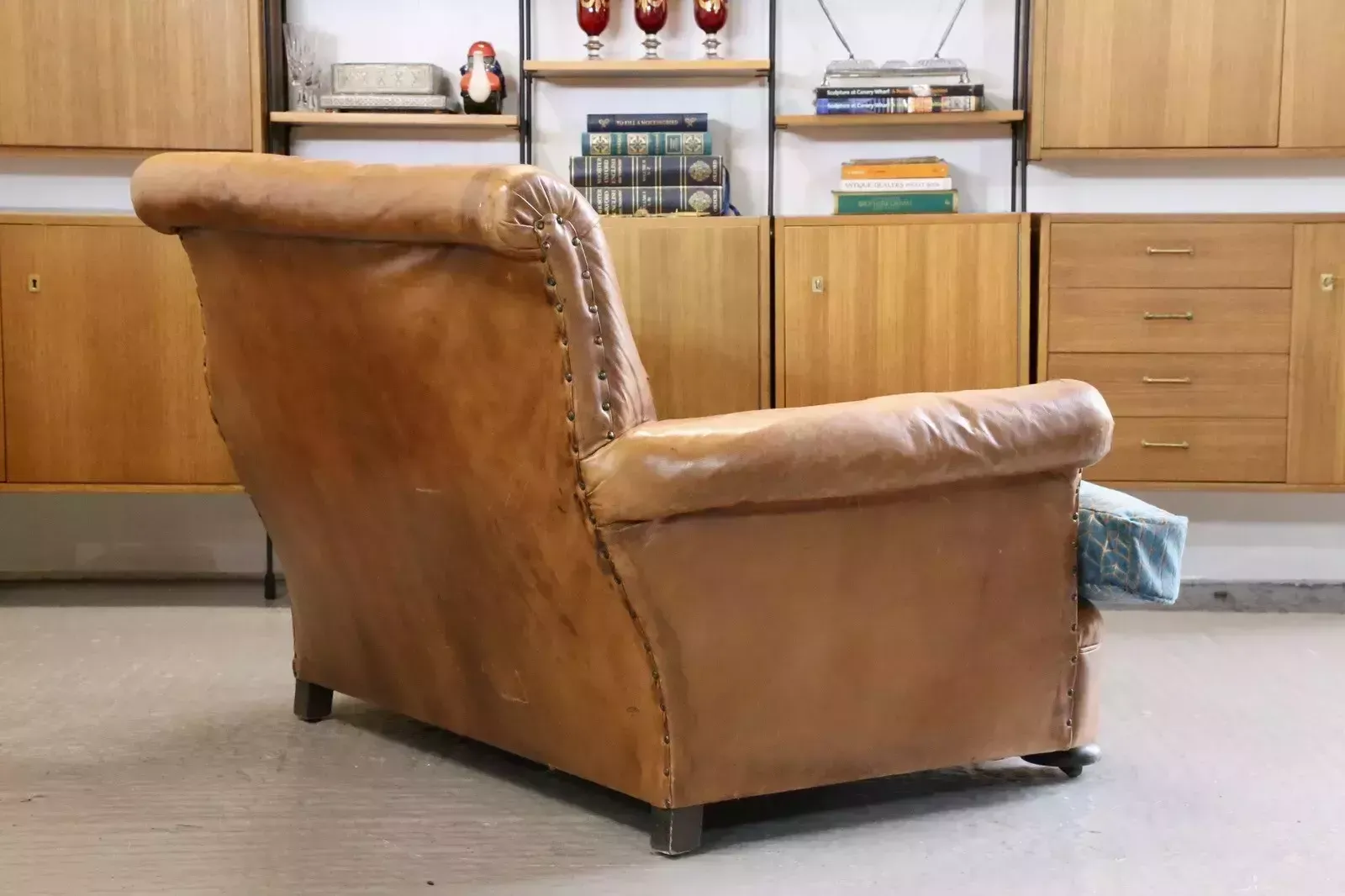 Furniture French Art Deco Style Brown Leather Loveseat Armchair photo