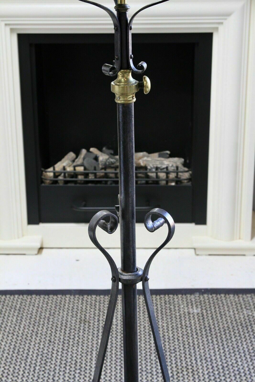 An Arts & Crafts Style Wrought Iron Brass Rise And Fall Standard Lamp photo Lighting