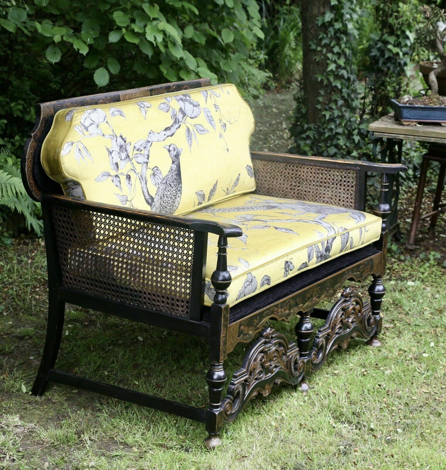 Liberty Of London Style Black Lacquered Chinoiserie 2 Seater Sofa photo Furniture