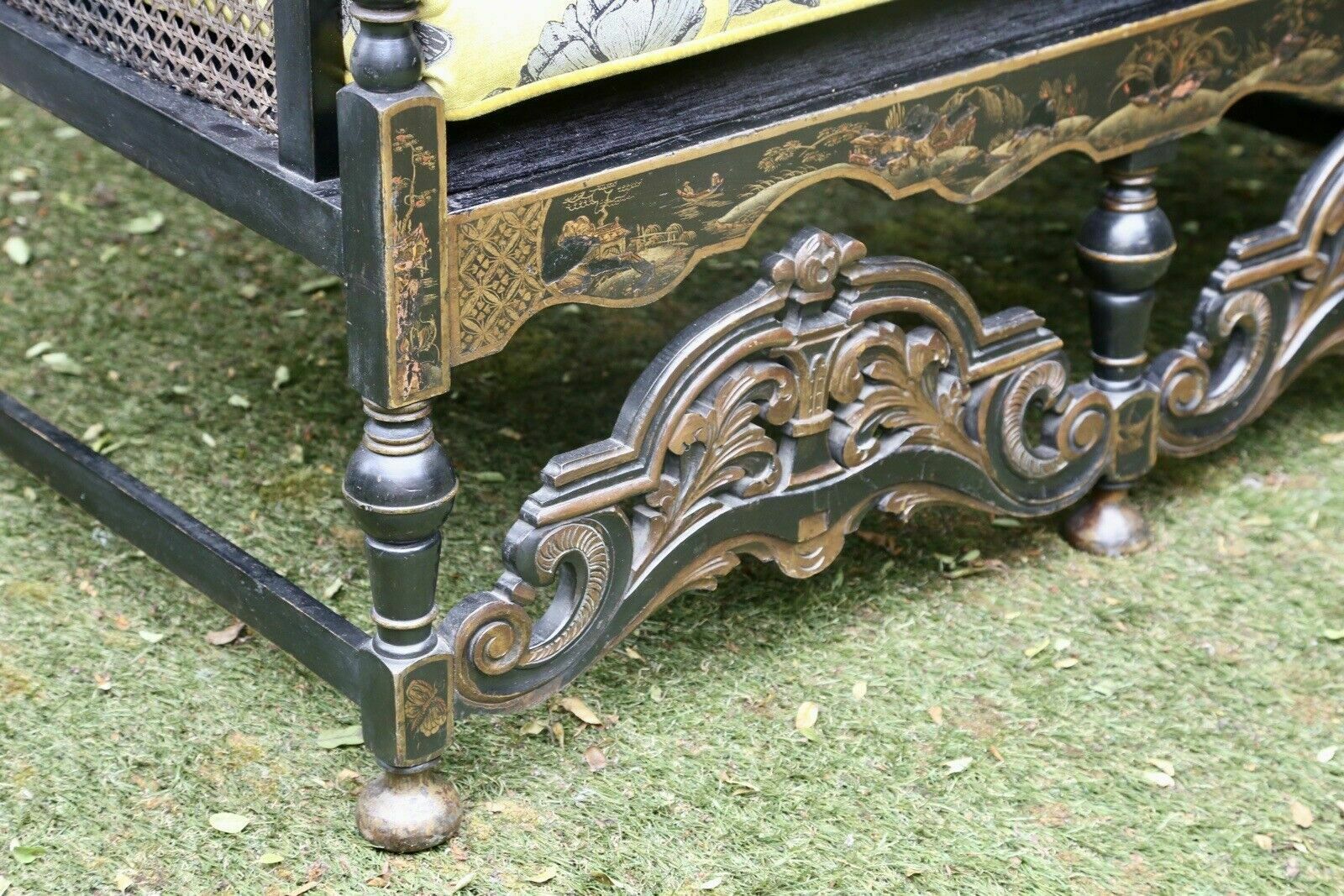 Furniture Liberty Of London Style Black Lacquered Chinoiserie 2 Seater Sofa photo