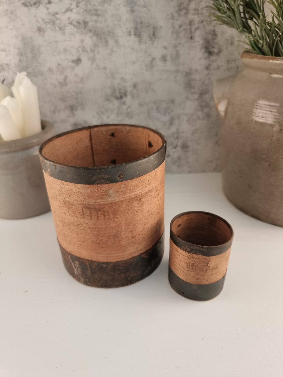 French Antique Wooden Grain Measures, French Antique Wooden Grain Measures, Farmhouse Country Decor