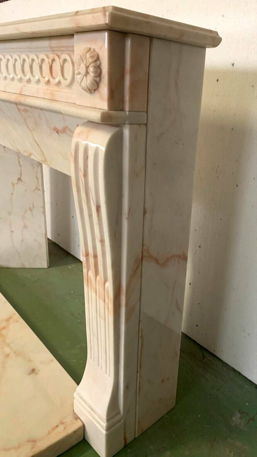 Louis XVI Style Fireplace In Pink Veined Marble XX Century photo for sale