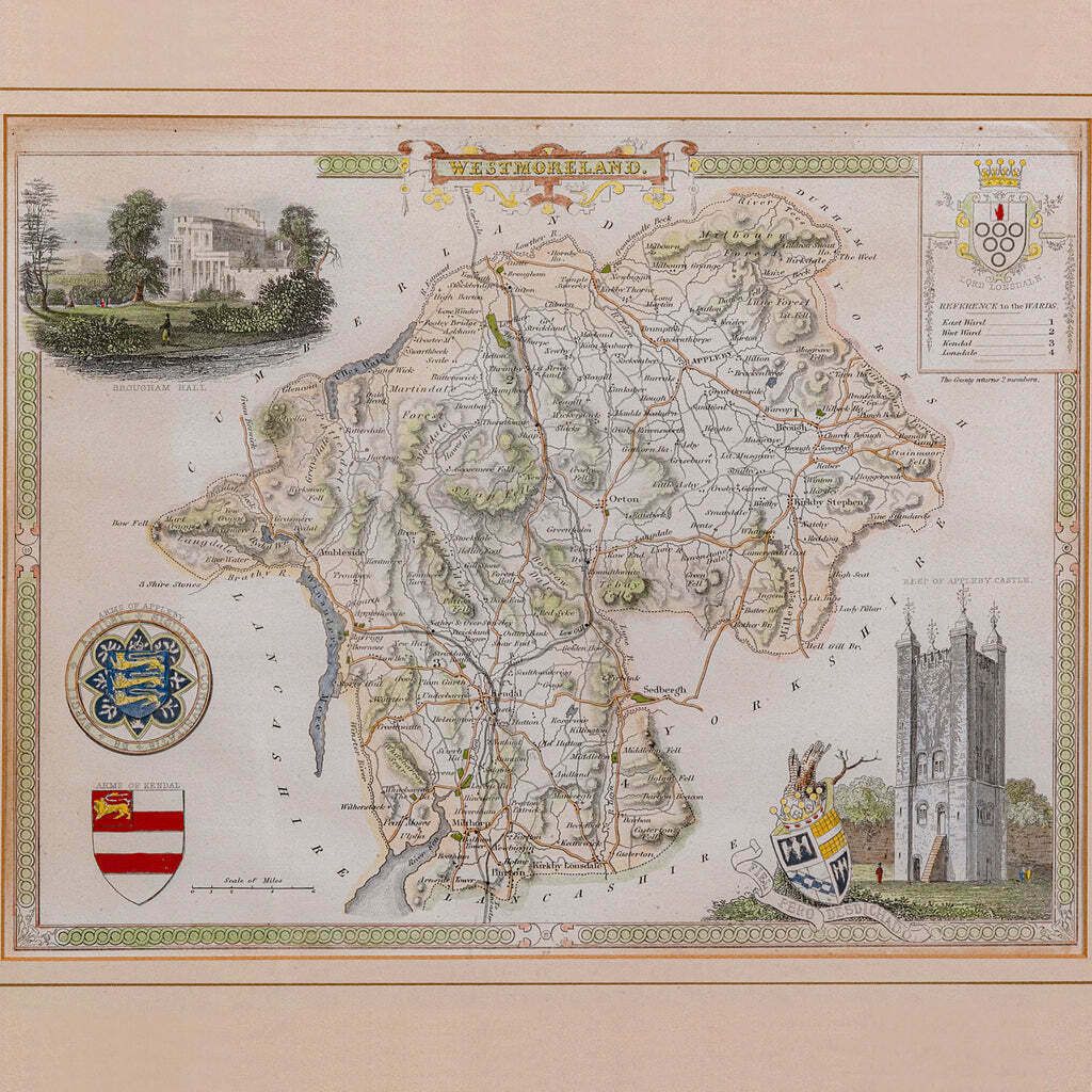 Antique Lithography Map, Westmoreland, English, Framed, Cartography, Victorian photo 295.0