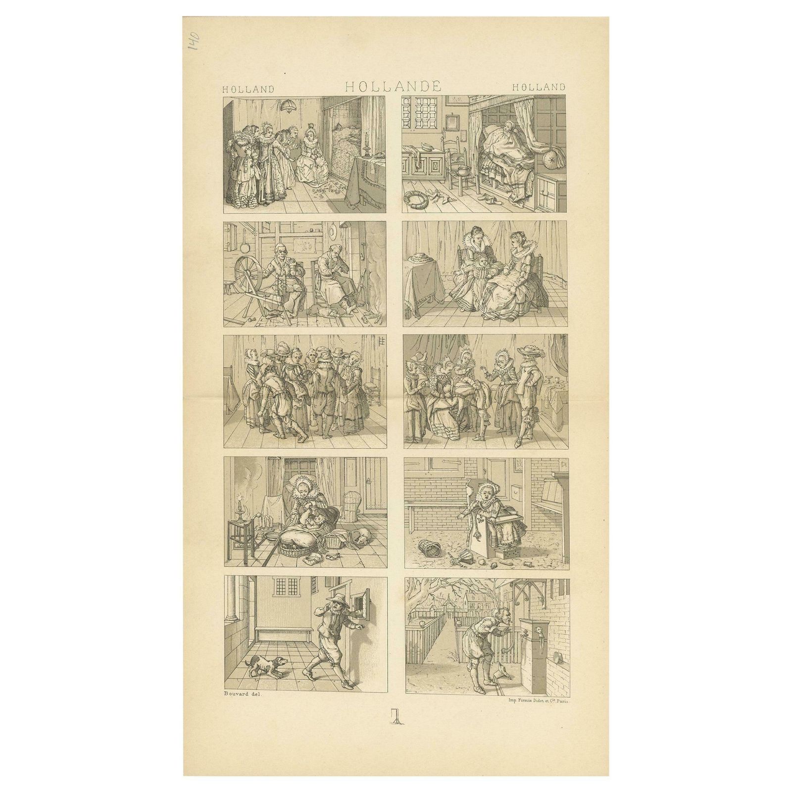 Pl. 140 Antique Print Of Holland Scenes By Racinet, 'Circa 1880'