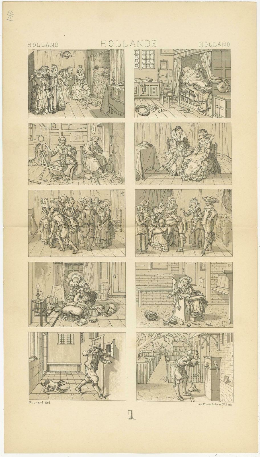 Pl. 140 Antique Print Of Holland Scenes By Racinet, 'Circa 1880' photo for sale