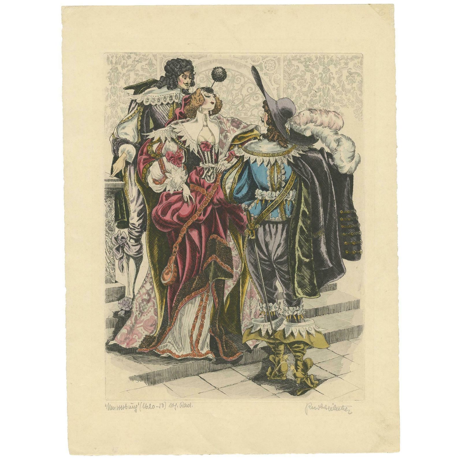 Antique Print 'Umwerbung' By Kurt Hilscher, Circa 1930