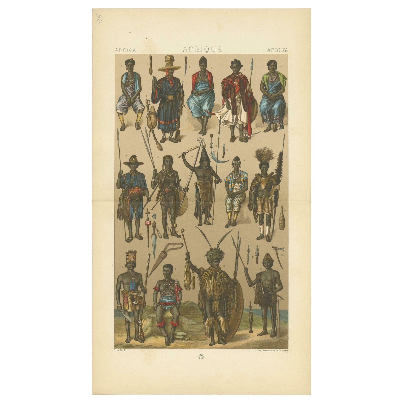Antique Print Of African Armaments Racinet, 'Circa 1880'