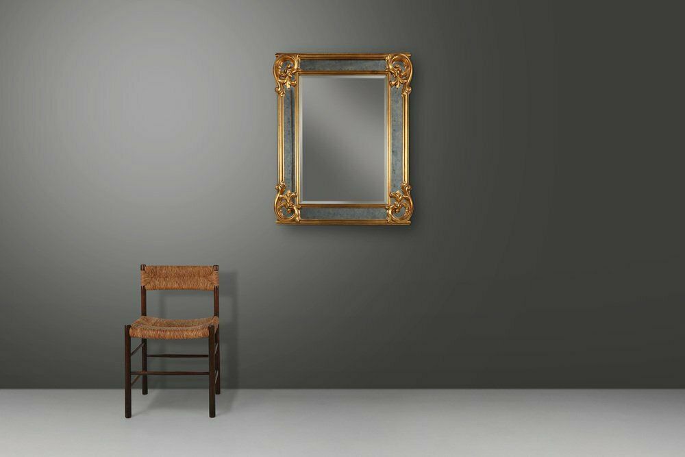 Decorated Wall Mirror In Resin With Golden Ornaments And Smoked Mirror Glass Panels, Belgium, 1950s photo for sale