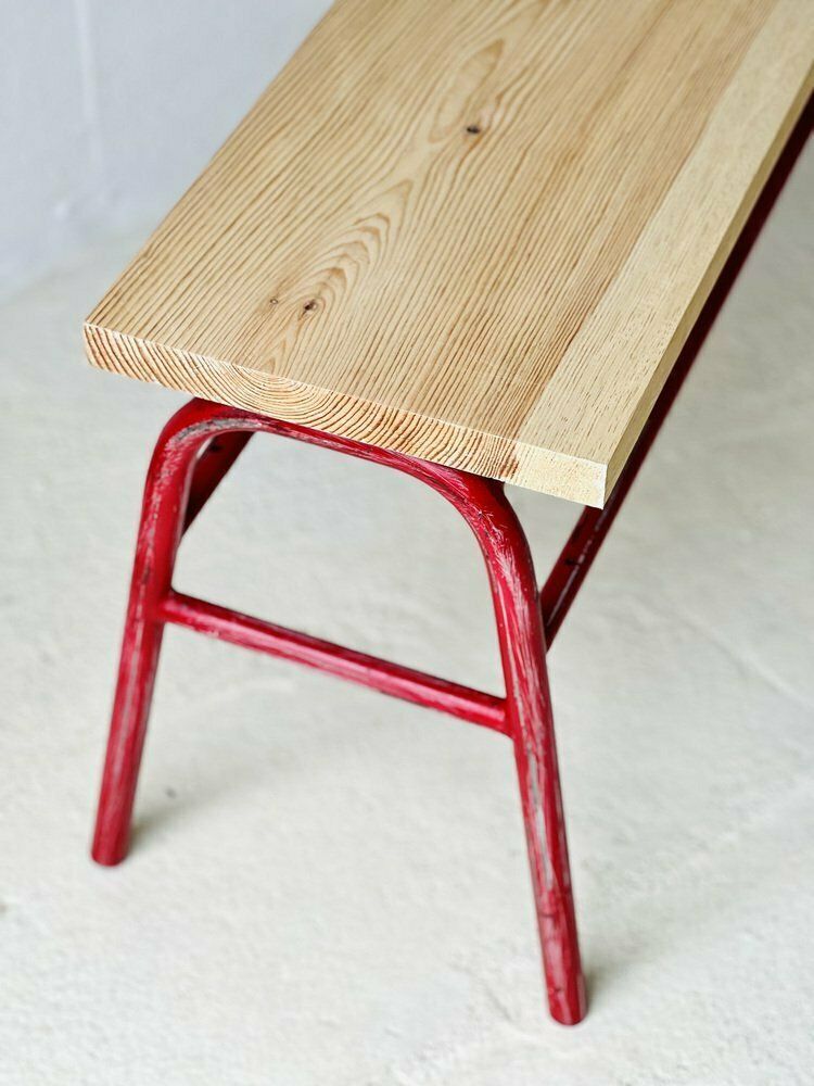 Industrial Red Metal Bench, 1960s photo vinterior