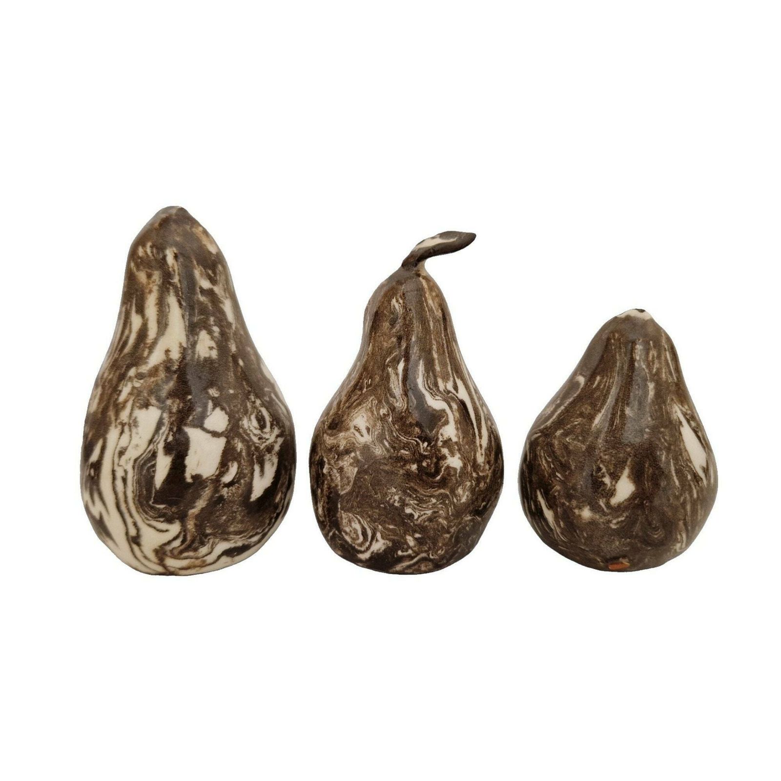French Jaspe Pottery Pear Collection From Apt, Set Of 3, Hand Crafted Marbled Ceramic Trompe L'oeil Faux Fruit